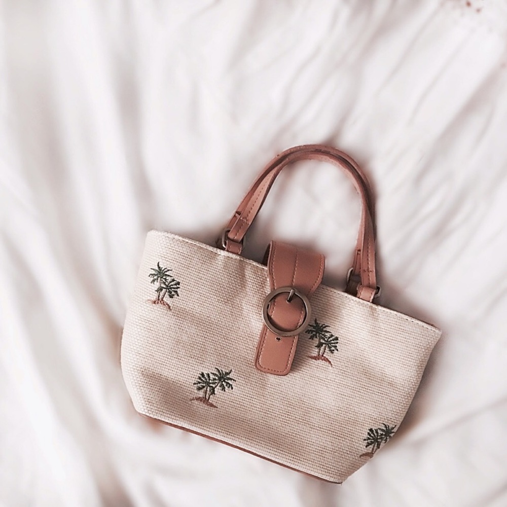 Mini vintage palms embroidery bag
